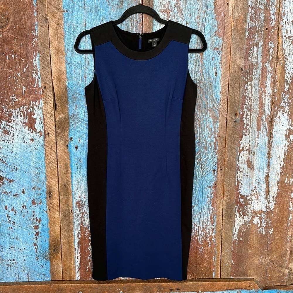Ann Taylor Dress Color Block Sheath Sleeveless Blue Black Career Dress Size 4